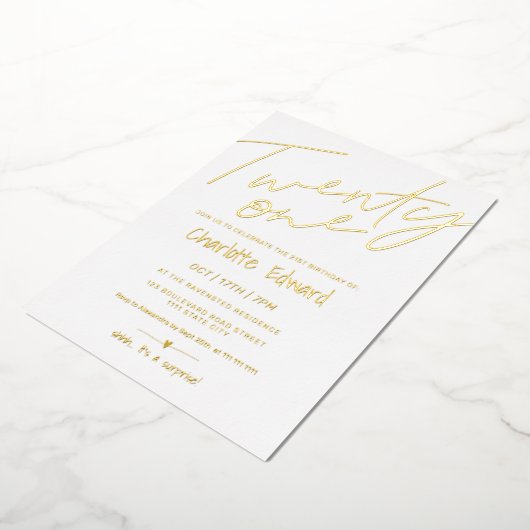 Moderne minimalistische zwarte witte foto verrassi folie uitnodiging (Gedraaid)