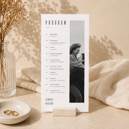 Moderne Minimalistische Zwarte & Witte Fototrouwda Programmakaart