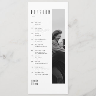 Moderne Minimalistische Zwarte & Witte Fototrouwda Programmakaart