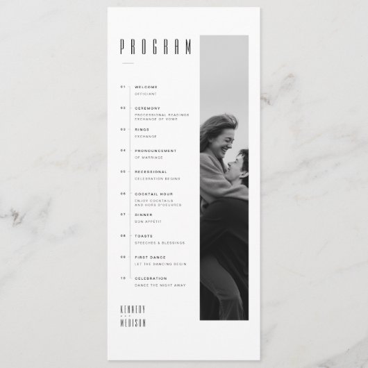 Moderne Minimalistische Zwarte & Witte Fototrouwda Programmakaart (Voorkant)