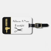 Moderne Minimalistische zwarte witte gouden kapper Bagagelabel (Voorkant horizontaal)