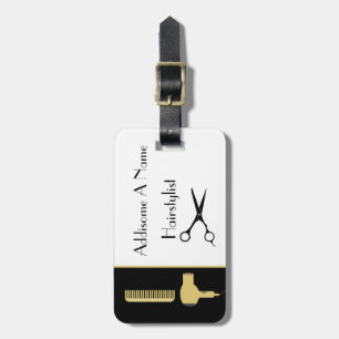 Moderne Minimalistische zwarte witte gouden kapper Bagagelabel