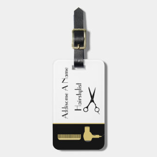 Moderne Minimalistische zwarte witte gouden kapper Bagagelabel