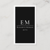 Moderne Minimalistische Zwarte Witte Monogram Vert Visitekaartje (Voorkant)