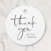 Moderne Minimalistische Zwarte & Witte Script Beda Bedankjes Labels (Voorkant)