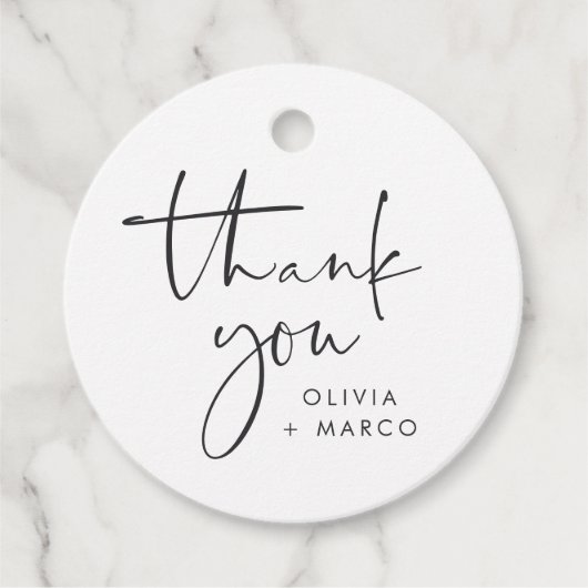 Moderne Minimalistische Zwarte & Witte Script Beda Bedankjes Labels (Voorkant)