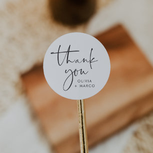 Moderne Minimalistische Zwarte & Witte Script Beda Ronde Sticker