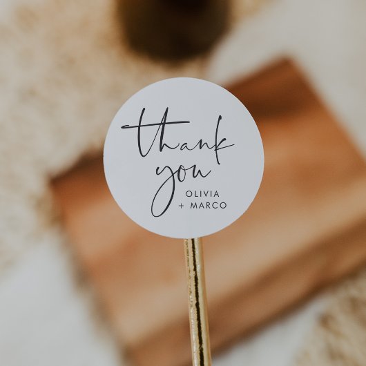 Moderne Minimalistische Zwarte & Witte Script Beda Ronde Sticker