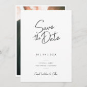 Moderne Minimalistische Zwarte Witte Script Foto H Save The Date (Voorkant / Achterkant)