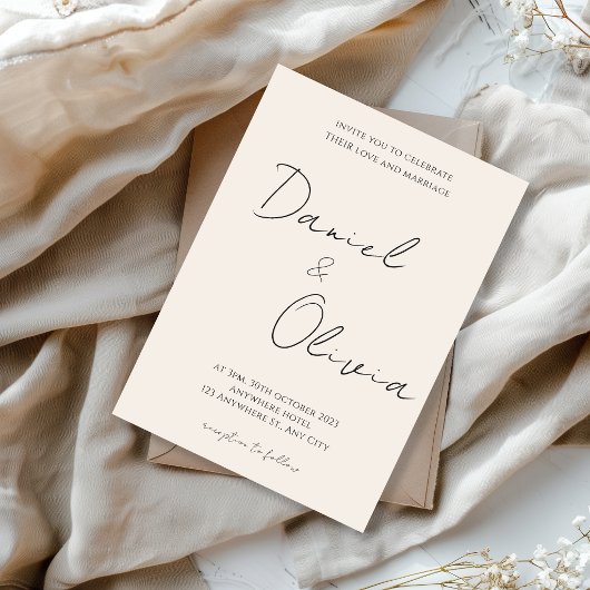 Moderne Minimalistische Zwarte Witte Script Trouwd Kaart