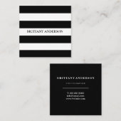 Moderne minimalistische zwarte & witte streep vierkante visitekaartje (Voorkant / Achterkant)