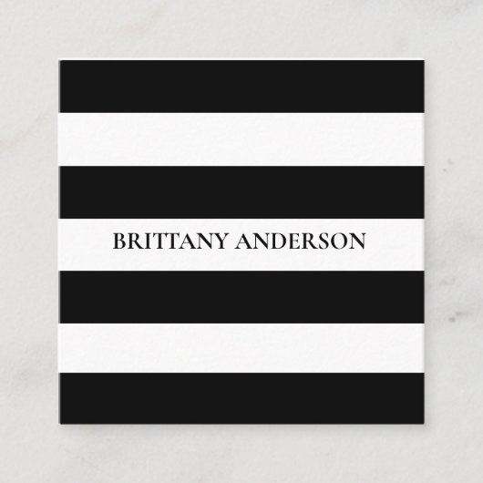 Moderne minimalistische zwarte & witte streep vierkante visitekaartje (Voorkant)