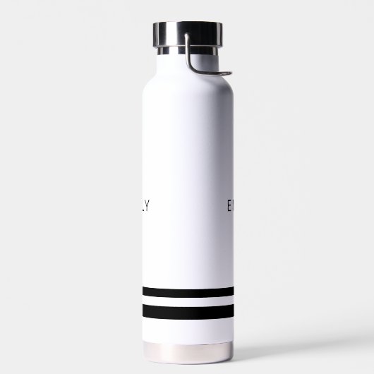 Moderne minimalistische zwarte witte strepen waterfles (Links)