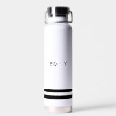 Moderne minimalistische zwarte witte strepen waterfles (Achterkant)
