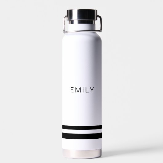 Moderne minimalistische zwarte witte strepen waterfles (Achterkant)