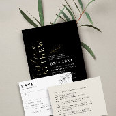 Moderne Minimalistische Zwarte Witte Trouwdag Goud Folie Uitnodiging