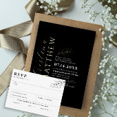Moderne Minimalistische Zwarte Witte Trouwdag Goud Folie Uitnodiging