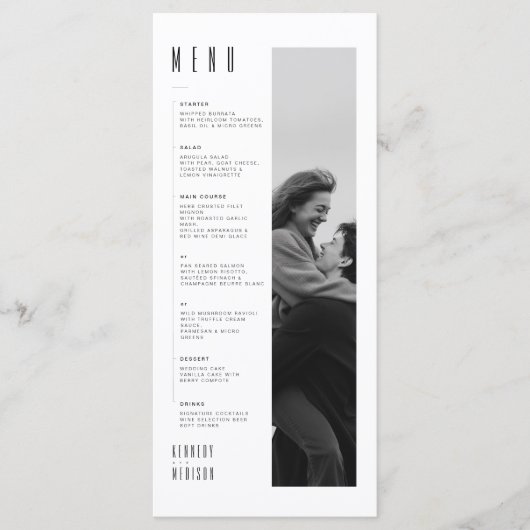 Moderne Minimalistische Zwarte & Witte Trouwmenu K Menu (Voorkant)