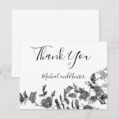 Moderne, minimalistische zwarte witte waterverf ro bedankkaart (Voorkant / Achterkant)