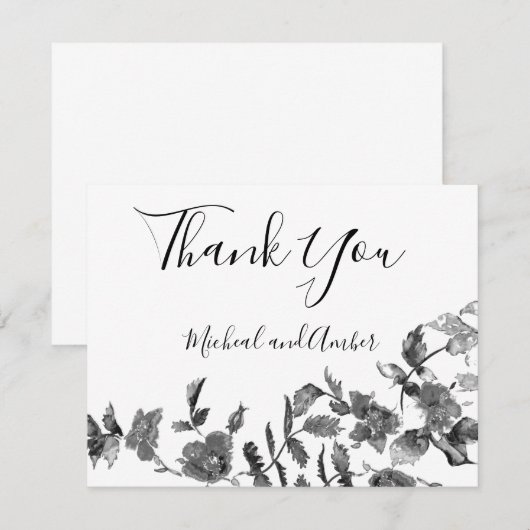 Moderne, minimalistische zwarte witte waterverf ro bedankkaart (Voorkant / Achterkant)