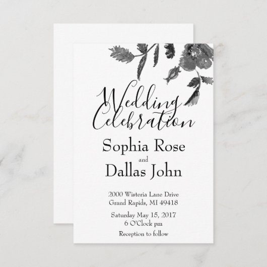 Moderne, minimalistische zwarte witte waterverf ro kaart (Voorkant / Achterkant)