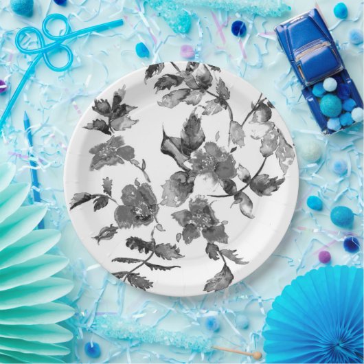 Moderne, minimalistische zwarte witte waterverf ro papieren bordje (Feest)