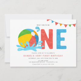 Moderne minimalistische zwembadfeest eerste verjaa kaart