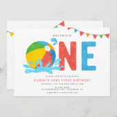 Moderne minimalistische zwembadfeest eerste verjaa kaart (Voorkant / Achterkant)