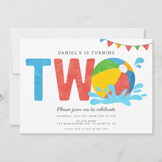 Moderne minimalistische zwembadparty Tweede verjaa Kaart (Voorkant)