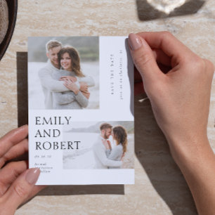 Moderne minimilast zwart-wit 2 foto bruiloft save the date
