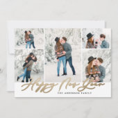 Moderne minimum 5 foto nieuw jaar manuscriptfamili feestdagenkaart (Voorkant)