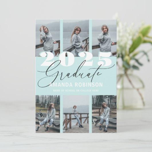 Moderne Mint 6 Foto Afstudeerfeest Aankondiging (Staand voorkant)