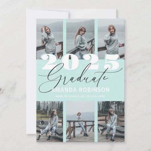 Moderne Mint 6 Foto Afstudeerfeestje Aankondiging (Voorkant)