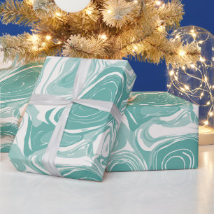 Moderne Mint Aqua Verse Flow Wit Abstract Patroon Cadeaupapier