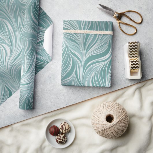 Moderne Mint Aqua Verse Flow Wit Abstract Patroon Cadeaupapier (Crafts)
