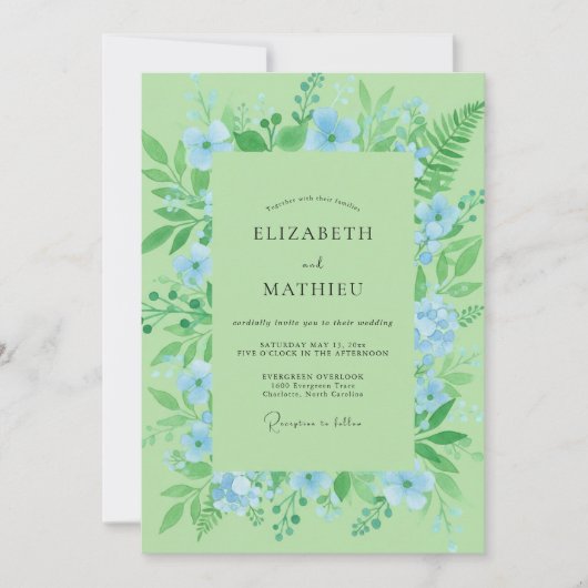 Moderne Mint Azure Wilde Bloemen Bruiloft Kaart (Voorkant)