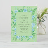 Moderne Mint Azure Wilde Bloemen Bruiloft Kaart (Staand voorkant)