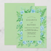 Moderne Mint Azure Wilde Bloemen Bruiloft Kaart (Voorkant / Achterkant)