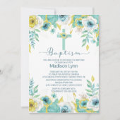 Moderne Mint Bloemen Doopsel Uitnodiging (Voorkant)