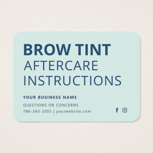 Moderne Mint Blue Eyebrow Tint Aftercare Kaart (Voorkant)