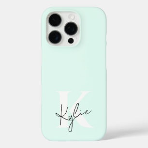 Moderne Mint Cream Gepersonaliseerde Monogram Naam iPhone 16 Pro Hoesje