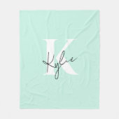 Moderne Mint Cream Gepersonaliseerde Monogram Naam Fleece Deken (Voorkant)