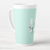 Moderne Mint Cream Gepersonaliseerde Monogram Naam Latte Mok (Linkerhoek)