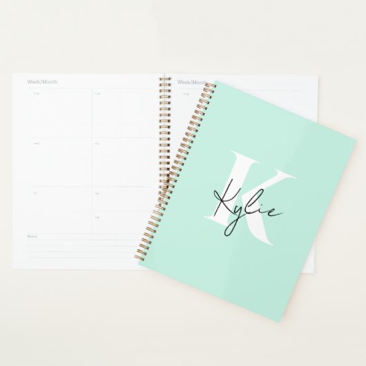 Moderne Mint Cream Gepersonaliseerde Monogram Naam Planner (Display)