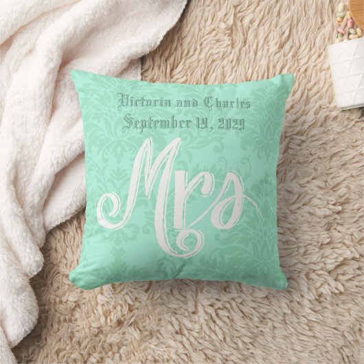 Moderne Mint Damask bruiloft Kussen (Deken)