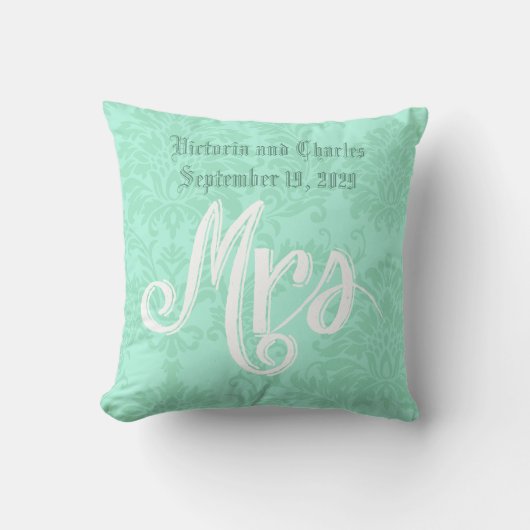 Moderne Mint Damask bruiloft Kussen (Voorkant)