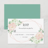 Moderne Mint en Blush Bloemen Geometrische RSVP Kaartje (Voorkant / Achterkant)