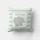 Moderne Mint en Grijze Olifant Monogram Kussen (Achterkant)