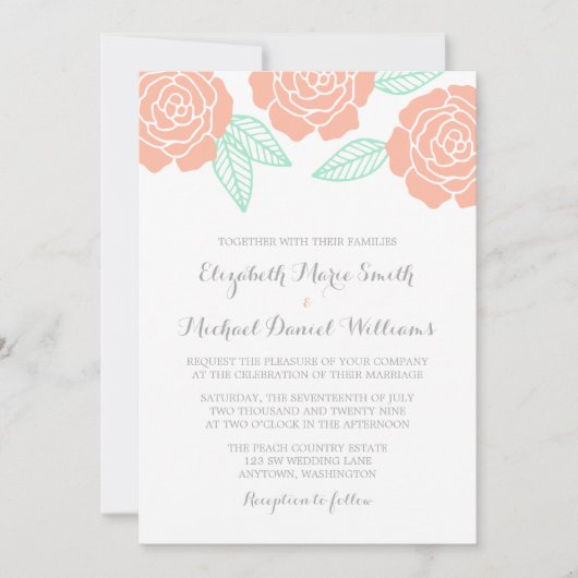 Moderne Mint en Peach Roos Wedding Invitations Kaart (Voorkant)