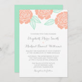 Moderne Mint en Peach Roos Wedding Invitations Kaart (Voorkant / Achterkant)